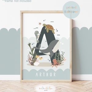 Personalisierter Wal-Druck, ungerahmtes Poster mit Meerestieren, Meeres-Kindergarten-Druck, Ozean-Kinderzimmer, Meerestiere-Druck, Spielzimmer-Druck