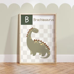 Estampado de braquiosaurio, estampado de dinosaurio, beige y verde salvia, decoración de guardería para niño, dormitorio infantil de dinosaurios