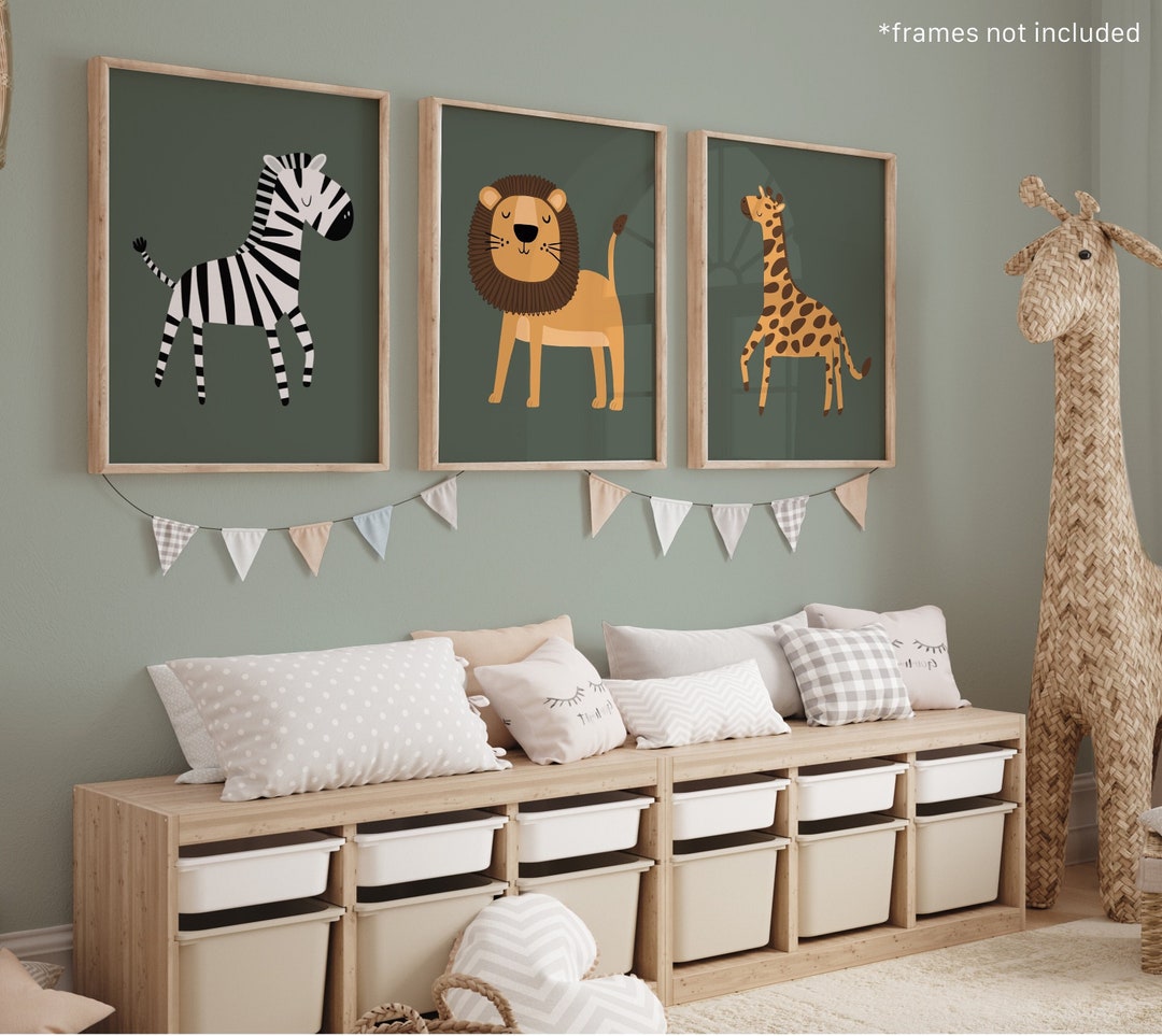 Set of 3 Safari Animals Nursery Prints, Lion Giraffe Zebra Print ...