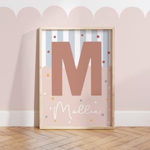 Lámina inicial de niña personalizada en rosa y azul, decoración de dormitorio de adolescente, láminas para guardería