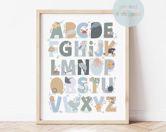 Sea Animals Alphabet Print, Under the Ocean Print, Boy Nursery, Sea Nursery Print, Educational Print, Scandi Nursery Decor, Kids Wall Art