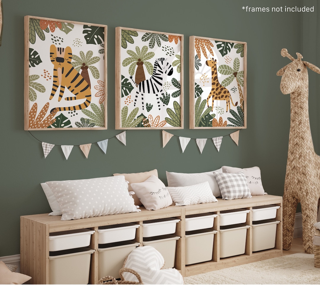 Set of 3 Safari Animals Prints, Tiger Giraffe Zebra Print, Jungle ...