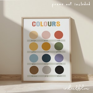 Impresión de tabla de colores, póster educativo, decoración del aula, impresiones neutras Montessori para salas de juegos.