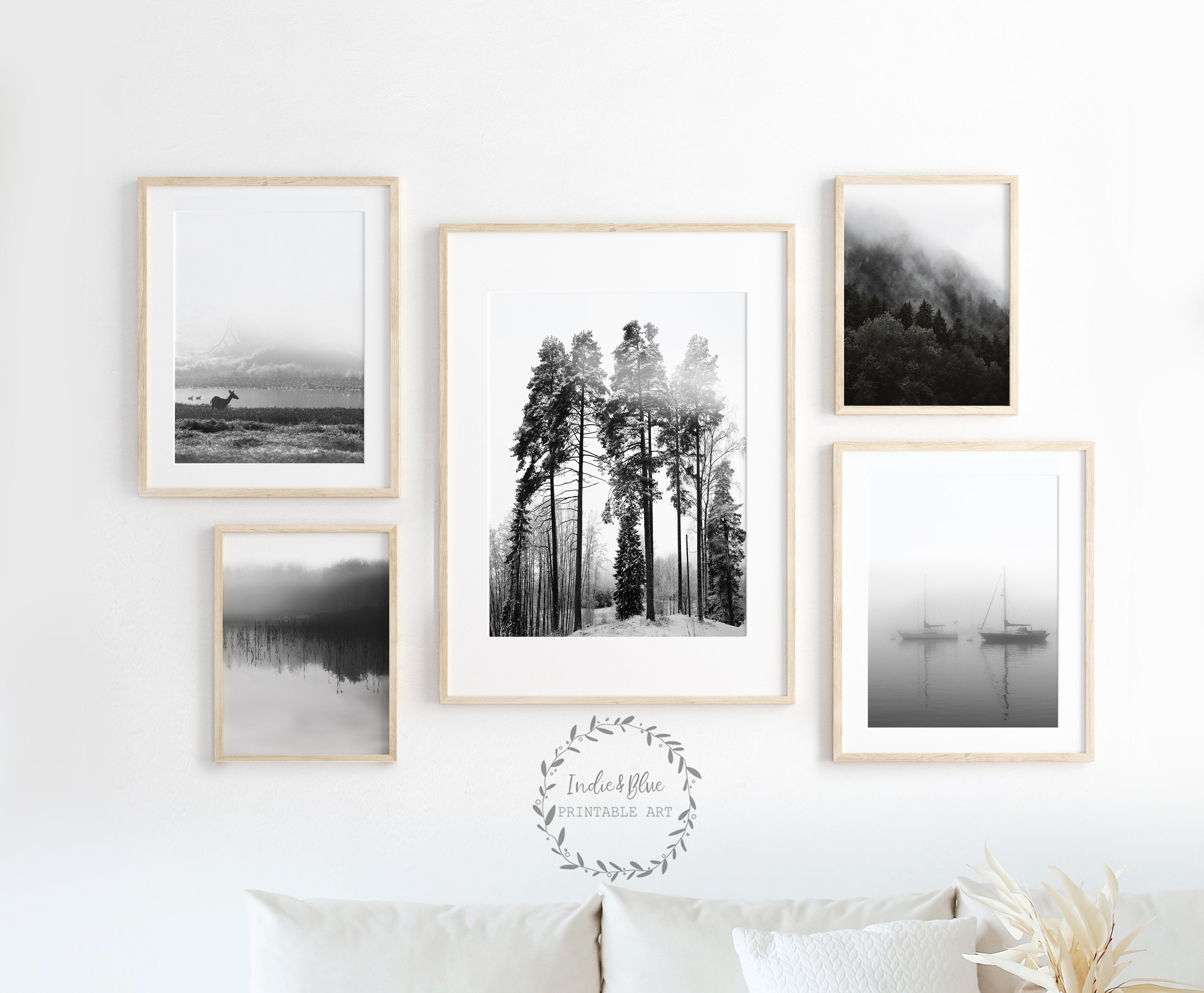 Set of 5 Black White Landscape Printable Art Nature Print Etsy UK