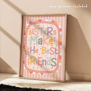 Impresión en tonos pastel "Las hermanas son las mejores amigas", impresión con cita inspiradora, decoración colorida para dormitorio infantil compartido, guardería escandinava.
