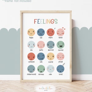 Tableau des sentiments arc-en-ciel, impression sentiments sans cadre, décoration de la salle de classe, impression éducative, impressions salle de jeux Montessori, art scandinave pour enfants