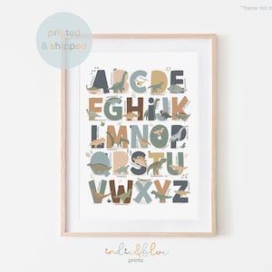 Dinosaur Alphabet Print, Animal Print, Dinosaur Poster, Educational Print, Scandi Nursery Decor, Playroom Prints, Kids Wall Art