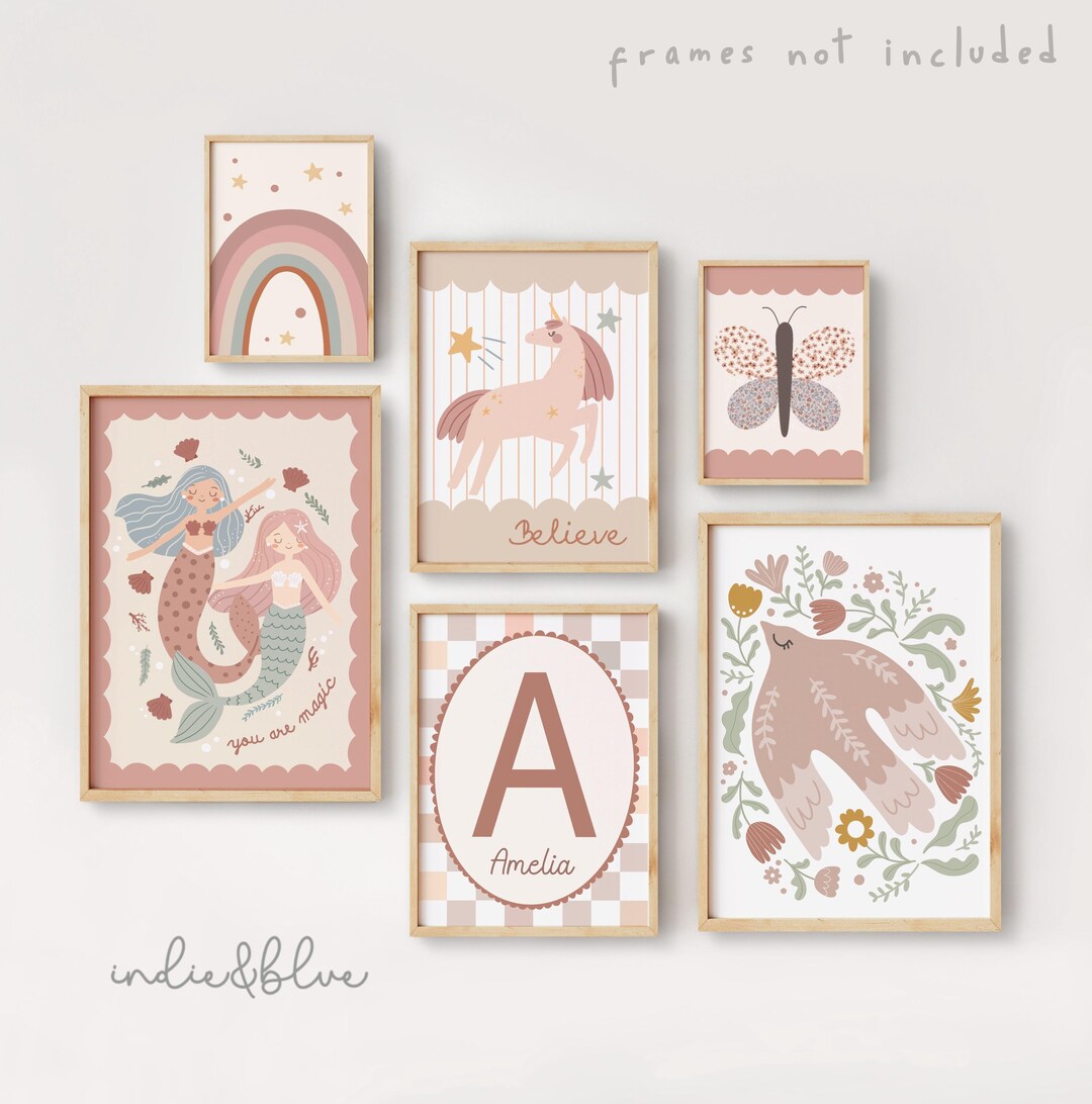 Set of 6 Fairy Tale Girls Dusty Pink and Sage Green Gallery Wall Prints ...