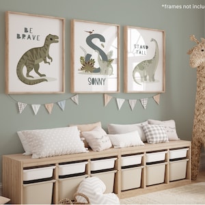 Set of 3 Personalised Dinosaur Prints, Dinosaur Print, Dinosaur Bedroom Decor, Playroom Prints, Scandi Kids Art