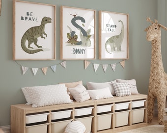Set of 3 Personalised Dinosaur Prints, Dinosaur Print, Dinosaur Bedroom Decor, Playroom Prints, Scandi Kids Art
