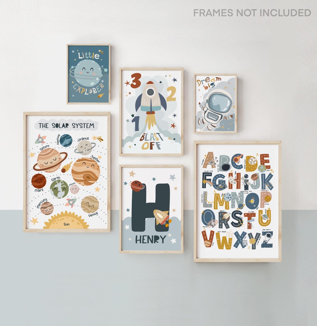 Set of 6 Personalised Space Prints, Astronaut Gallery Wall Art Prints ...
