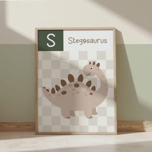 Estampado de estegosaurio, estampado de dinosaurio, beige y verde salvia, decoración de guardería para niño, dormitorio infantil de dinosaurios