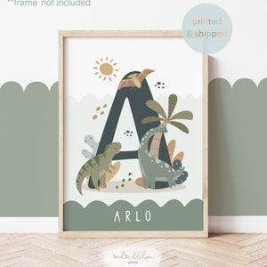 Impresión de dinosaurio con nombre personalizado, decoración de dormitorio de dinosaurio, impresión de guardería de niño, decoración de guardería escandinava, impresiones de sala de juegos, arte de pared para niños