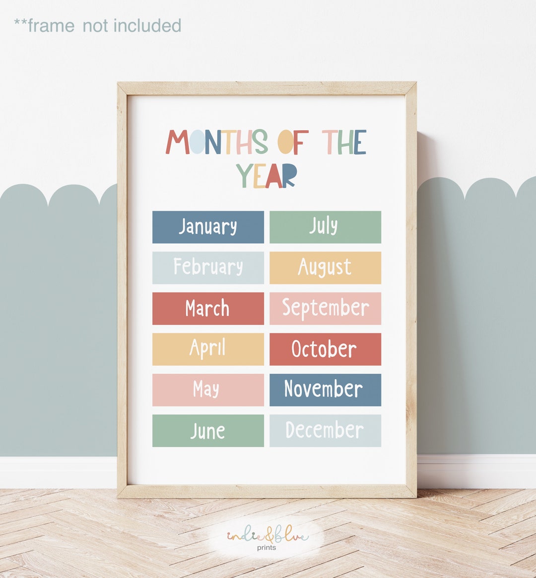 Rainbow Months of the Year Chart, Unframed Months Print, Classroom ...