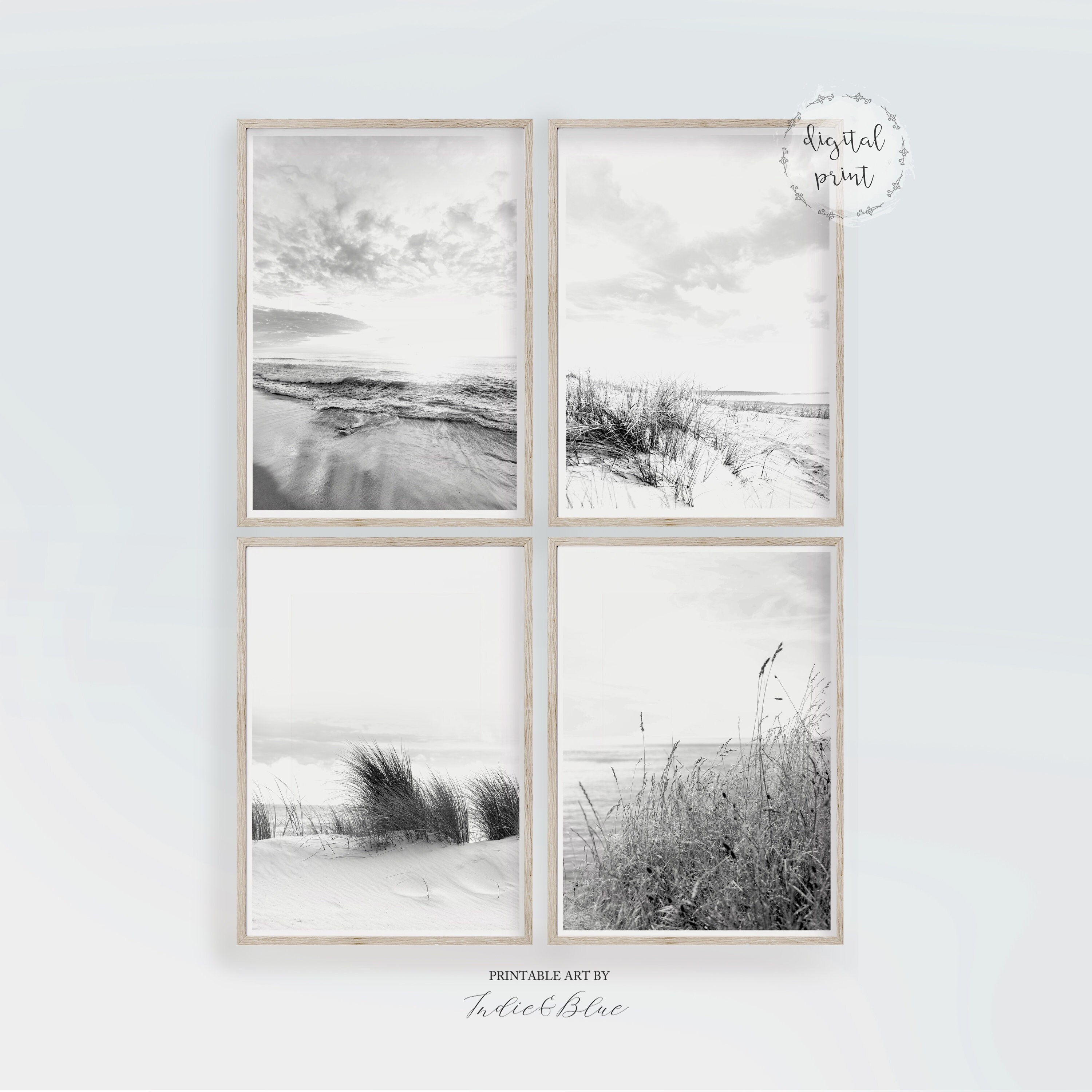 Set of 4 Coastal Prints DIGITAL Prints Black and White Etsy