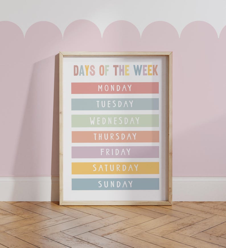Days of the Week Print in Pastel Colours, Educational Learning Poster ...