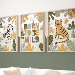 Juego de 3 impresiones de animales de safari, impresión de cebra y tigre, impresión de safari para habitación infantil, pósteres para dormitorio infantil, sala de juegos