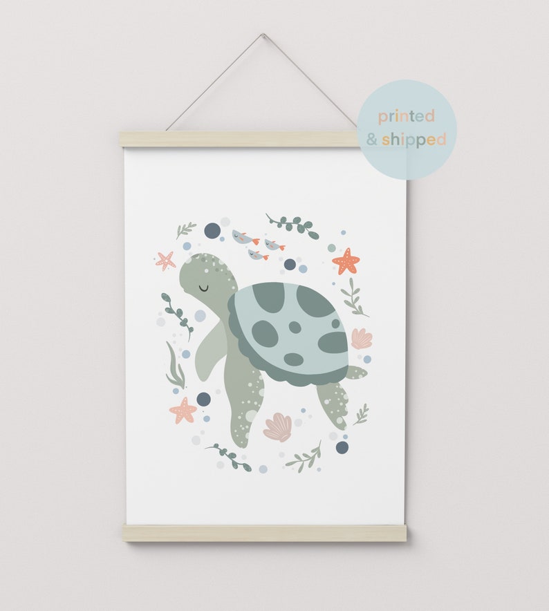 Sea Turtle Print, Sea Nursery Print, Under The Ocean Nursery, Sea Animals Print, Playroom Prints, Kids Wall Art zdjęcie 3
