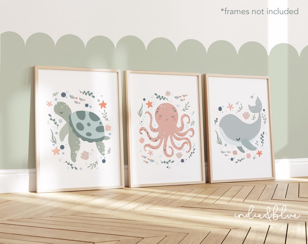 Set of 3 Unframed Sea Animals Prints, Ocean Nursery Prints, Under the ...