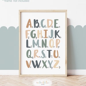 Tableau de l'alphabet, impression graphique de l'alphabet sans cadre, décoration de chambre d'enfant alphabet, impression éducative, impressions de salle de jeux Montessori, art scandinave pour enfants