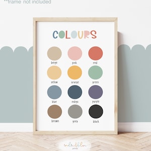 Nuancier arc-en-ciel, impression couleurs sans cadre, décoration de la salle de classe, impression éducative, impressions salle de jeux Montessori, art scandinave pour enfants