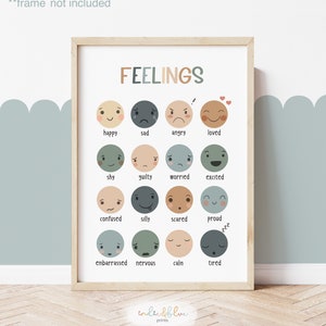 Tableau des sentiments, impression sentiments sans cadre, décoration de la salle de classe, impression éducative, impressions salle de jeux Montessori, art scandinave pour enfants