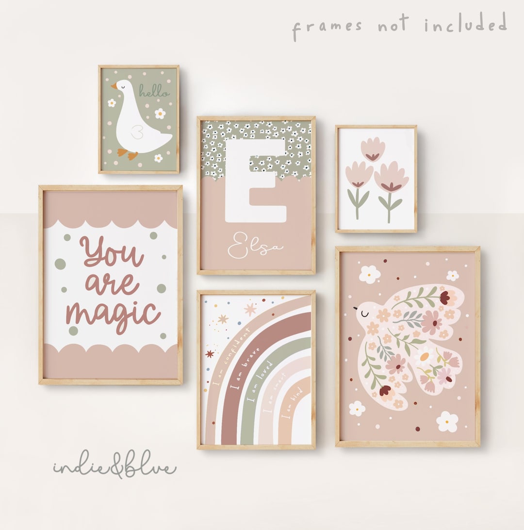 Set of 6 Girls Dusty Pink and Sage Green Gallery Wall Prints, Poster ...