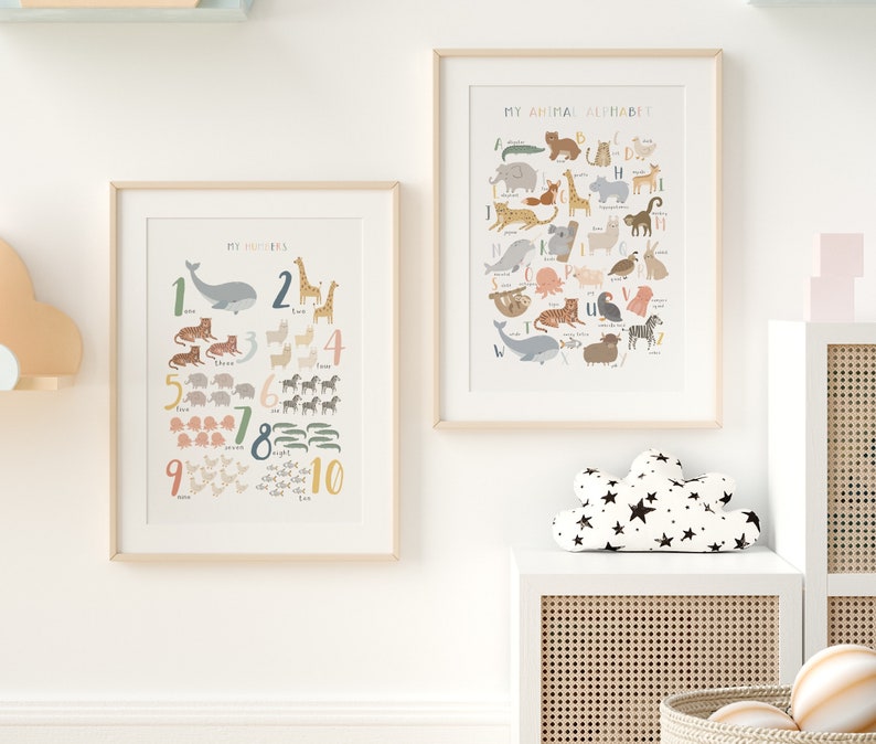 Animal Alphabet and Numbers Print Set, Educational Prints, Scandi ...