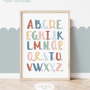 Regenbogen ungerahmt Alphabet Diagramm Druck, Alphabet Kinderzimmer Dekor, Lerndruck, Montessori Spielzimmer Druck, Scandi Kinder Kunst