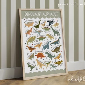 Dinosaurier Alphabet Druck, Tierdinosaurier Poster, Lerndruck, Scandi Kinderzimmer Dekor, Spielzimmer Drucke, Kinderwandkunst