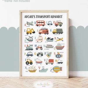 Impression alphabet personnalisée véhicule Scandi, impression transport, affiche éducative véhicules, décoration de chambre d'enfant, impressions de salle de jeux Scandi