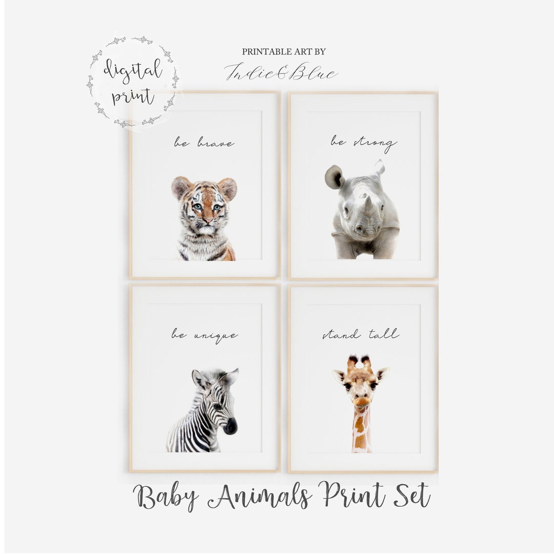 Set of 4 Baby Animal DIGITAL PRINTS Cute Safari PRINTABLE Etsy