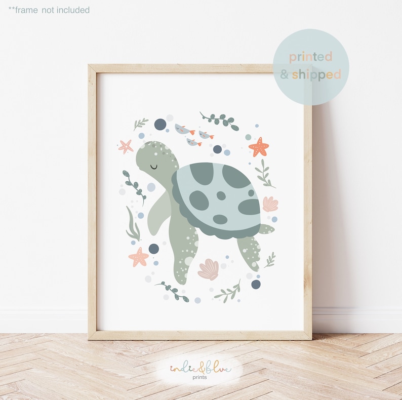 Sea Turtle Print, Sea Nursery Print, Under The Ocean Nursery, Sea Animals Print, Playroom Prints, Kids Wall Art zdjęcie 1