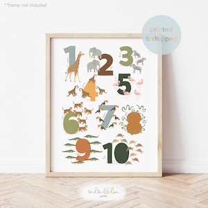Safari Numbers Print, Number Chart Print, Safari Animals Print, Scandi Nursery Decor, Educational Print, Playroom Prints, Scandi Kids Art