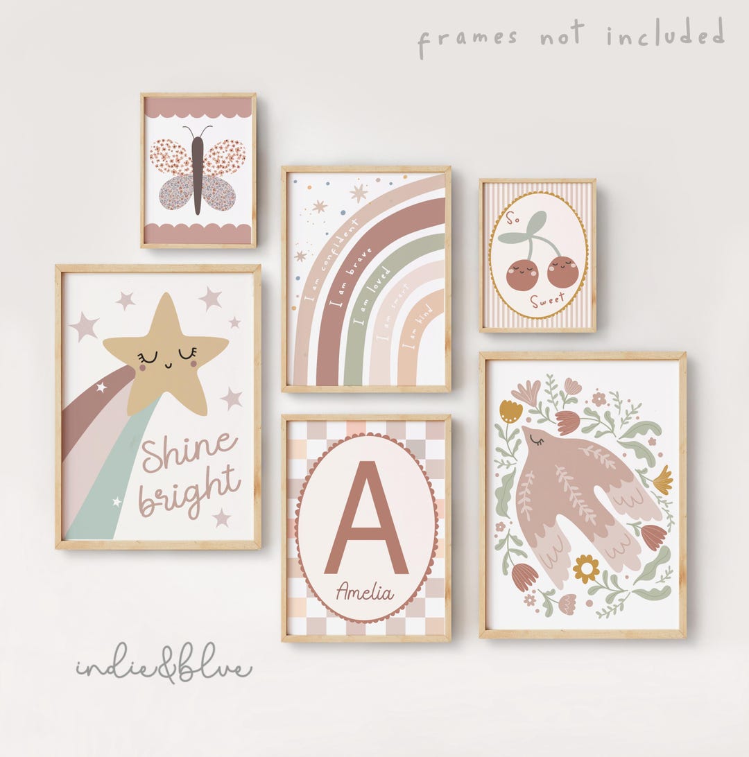 Set of 6 Wildflower Girls Dusty Pink and Sage Green Gallery Wall Prints ...