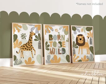 Safari Animals Prints, Set of 3, Safari Nursery Print, Giraffe Print, Lion Print, Jungle Print, Neutral Playroom