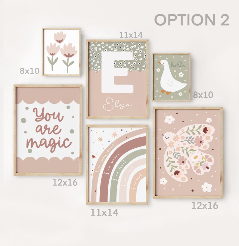 Set of 6 Girls Dusty Pink and Sage Green Gallery Wall Prints, Poster ...