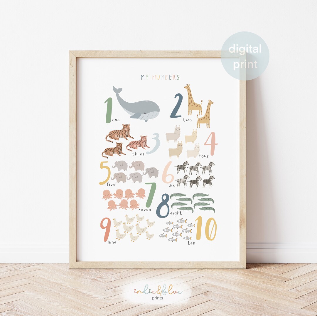 Animal Numbers Chart Print Numbers Poster DIGITAL Print Etsy