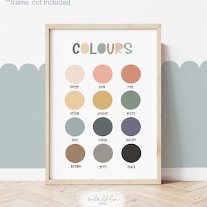 Nuancier, impression couleurs sans cadre, décoration de la salle de classe, impression éducative, impressions salle de jeux Montessori, art scandinave pour enfants