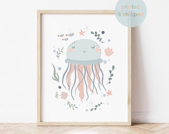 Jellyfish Print, Sea Animals Print, Sea Nursery Print, Under The Ocean Nursery, Playroom Prints, Kids Wall Art