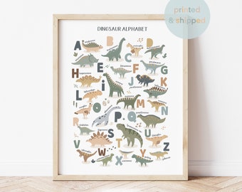 Dinosaur Alphabet Print, Dinosaur Poster, Educational Print, Scandi Nursery Decor, Playroom Prints, Kids Wall Art