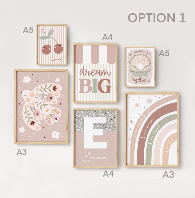 Set of 6 Girls Dusty Pink and Sage Green Gallery Wall Prints, Peace ...