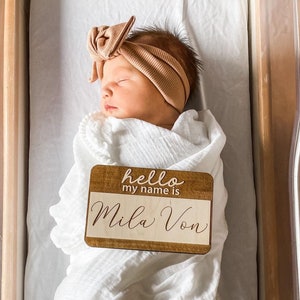 Hello My Name Is Wooden Cutout / Birth Announcement /Baby Name Announcement / Baby Shower Gift / Hospital Announcement / Newborn Photo Prop image 1