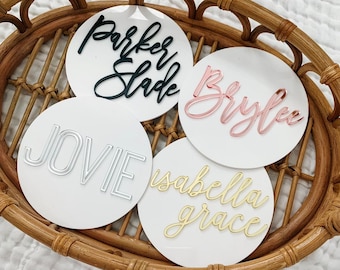 Baby Name Sign / 3D Round Acrylic Name Sign / Name Announcement Plaque / Personalized Nursery Decor / Newborn Photo Prop / Baby Shower Gift