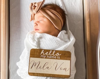 Hello My Name Is Wooden Cutout / Birth Announcement /Baby Name Announcement / Baby Shower Gift / Hospital Announcement / Newborn Photo Prop