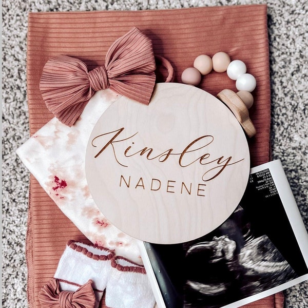 Birth Announcement Sign / Engraved Wooden Name Sign / Name Announcement Plaque / Wooden Nursery Decor / Newborn Photo Prop /Baby Shower Gift