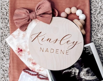 Birth Announcement Sign / Engraved Wooden Name Sign / Name Announcement Plaque / Wooden Nursery Decor / Newborn Photo Prop /Baby Shower Gift