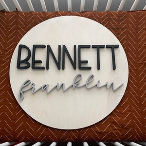 Wooden Name Sign | 3D Name Sign Wood | Round Plaque | Nursery Wall Art | Baby Shower Gift | New Mom Gift | Personalized Baby Shower Decor