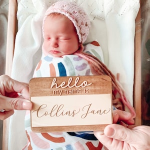 Hello My Name Is Wooden Cutout / Birth Announcement /Baby Name Announcement / Baby Shower Gift / Hospital Announcement / Newborn Photo Prop