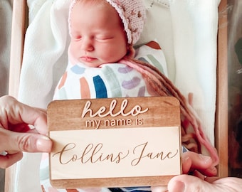 Hello My Name Is Wooden Cutout / Birth Announcement /Baby Name Announcement / Baby Shower Gift / Hospital Announcement / Newborn Photo Prop